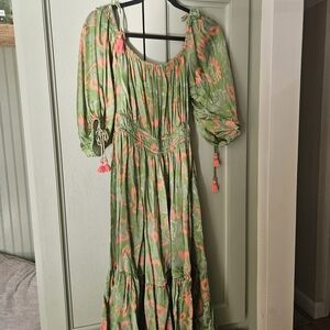 Floral Green and Pink Women's Dress